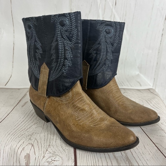 Coconuts by Matisse cowboy boots size 6 tan navy blue boho western faux leather - Picture 2 of 6